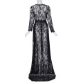 Kate Kasin Maternidade SexyDeep V-Neck manga comprida See-Through Black Lace Maxi Long vestido de maternidade KK001082-1